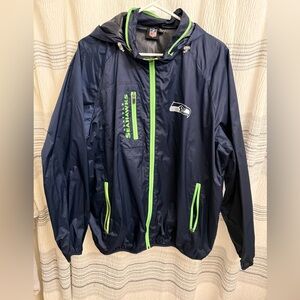 SB 60 Champs Seattle Seahawks Navy Windbreaker On-Field Jacket MENS SZ XXL